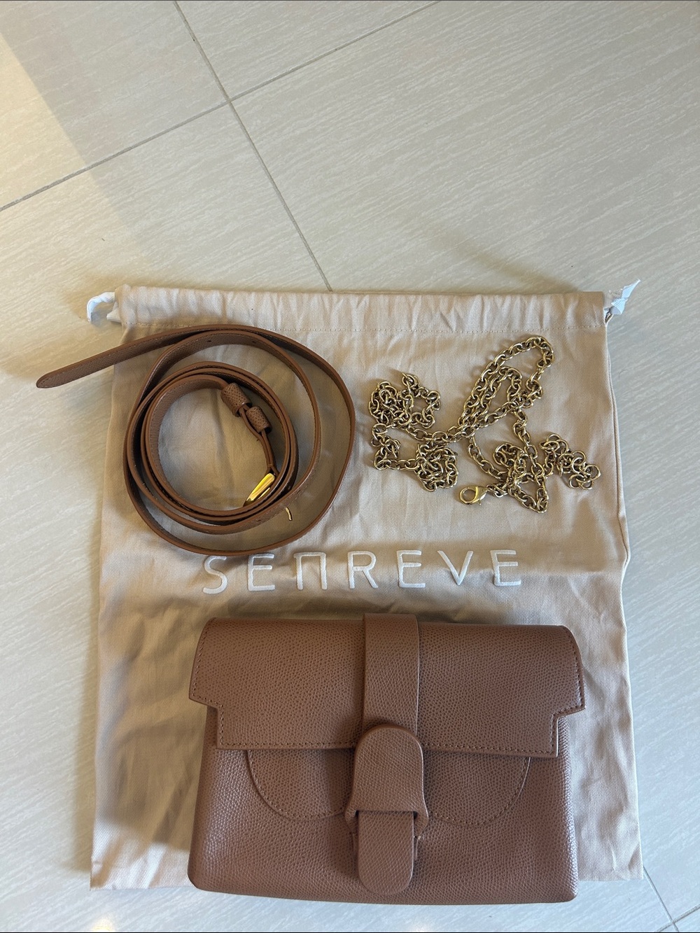 Senreve Aria Belt Bag + gold chain